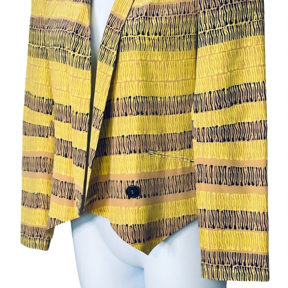 Rebecca Minkoff Silk Becky Blazer Jacket Medium Edgy Glam Mustard Yellow Stripes - Picture 7 of 10